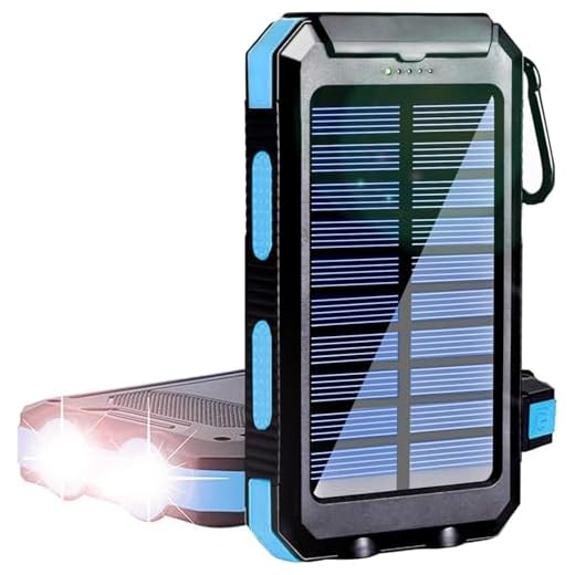 Solar Power Bank, YELOMIN 20000mAh Portable Solar Charger, Waterproof Backup Battery Pack with Dual USB 5V Outputs/LED Flashlights and Compass for Cellphones, Tablets and Electronic Devices(Blue)