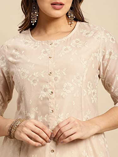Image of rangita Women's Chanderi Relaxed Fit Flared Calf Length Printed Kurti for | Kurta