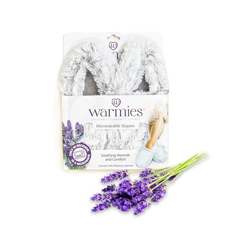 warmies microwaveable house slippers for women - womens shoe sizes 6-10 - plush, soft & fuzzy indoor slippers with backs & non-slip memory foam soles - cozy warm ladies slipper - gray