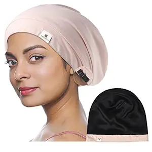YANIBEST 100% Mulberry Silk Lined Sleep Cap Silk Bonnet for Sleeping - Pink Hair Cover Bonnet for Natural Hair Adjustable ...
