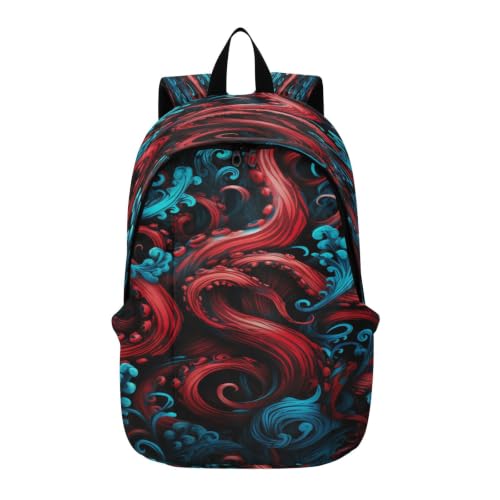 Cartable dos à sac pour voyage poulpe abstrait rouge bleu léger idéal randonnée et ordinateur