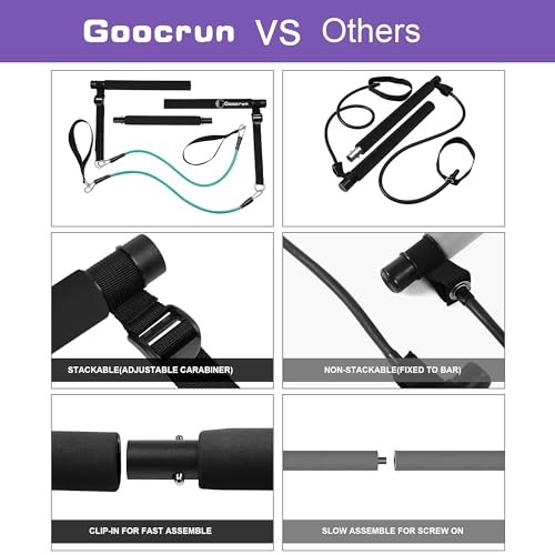 Image of Goocrun Portable Pilates Bar Kit with Resistance Bands for Men and Women - 3 Set Exercise Resistance Bands - Multifunctional Home Gym - Supports Full-Body Workouts - with Fitness Poster and Video