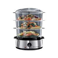 Russell Hobbs Cook@Home 9L Food Steamer, RHSTM3, 800W, 3 Tiers With 9L total Capacity, Built-In Timer, Stackable BPA-Free Steaming Baskets For Easy Storage, Stainless Steel Base - Silver