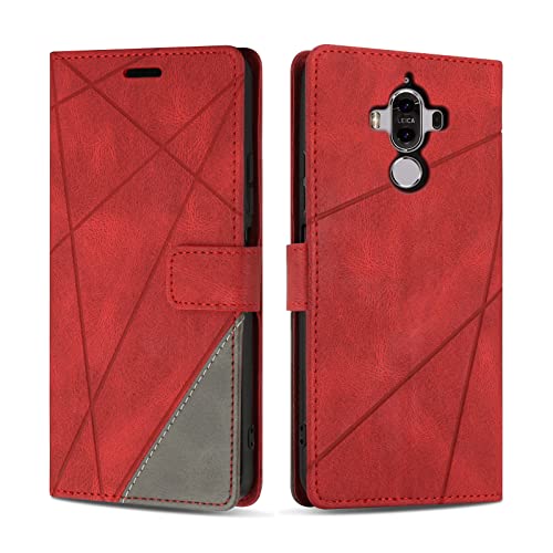 SONWO Hülle für Huawei Mate 9, Premium PU Leder Handyhülle Flip Hülle Wallet Silikon Schutzhülle Klapphülle für Huawei Mate 9, Rot