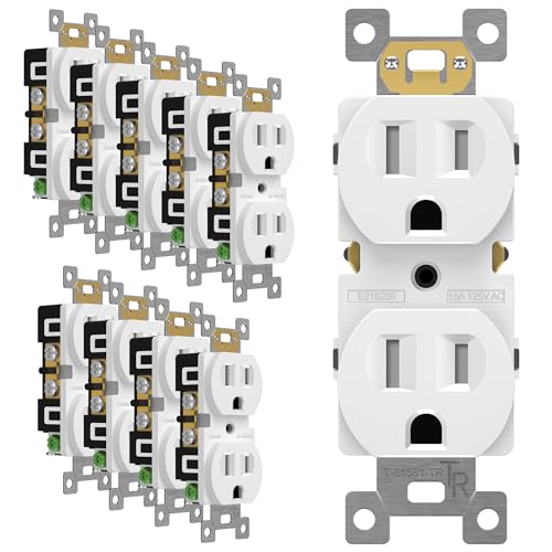 ENERLITES Duplex Receptacle Outlet Tamper-Resistant Electrical Wall Outlets Residential Grade 3-Wire Self-Grounding 2-Pole 15A 125V UL Listed 61581-TR-W White 10 Pack
