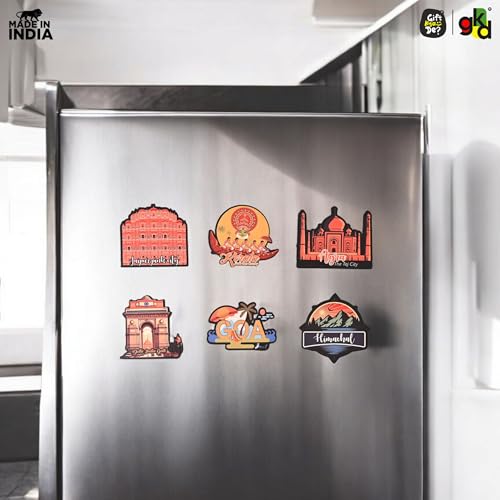 Image of GKD India Tourism Wooden Fridge Magnet | Travel Souvenir | Decorative Refrigerator Magnet for Home, Kitchen, Office & Cafe | Fridge Decor & Gift for Travel Lovers Pack of 6