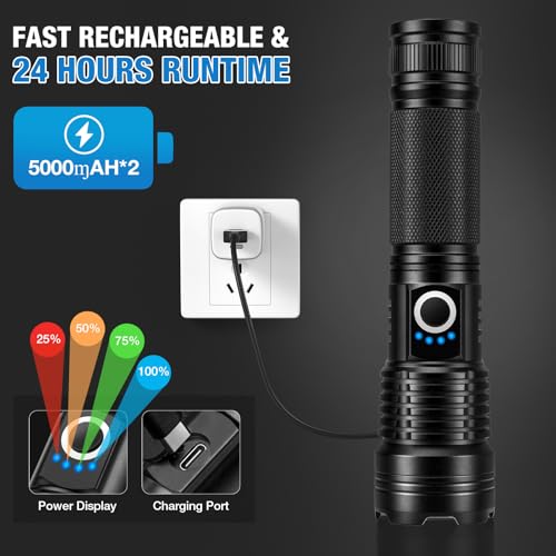 Rechargeable Flashlights 90000 High Lumens - 2 Pack, Super Bright LED Flashlight Rechargeable with 5 Light Modes, High Powered & IPX7 Waterproof Flash Light for Camping, Home - Image 4