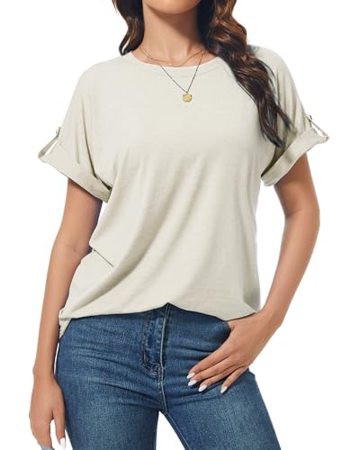 MAXTOOA Womens Short Sleeve Summer Tops Crew Neck Casual Loose Fit Shirts 2025 Trendy Blouses Basic...