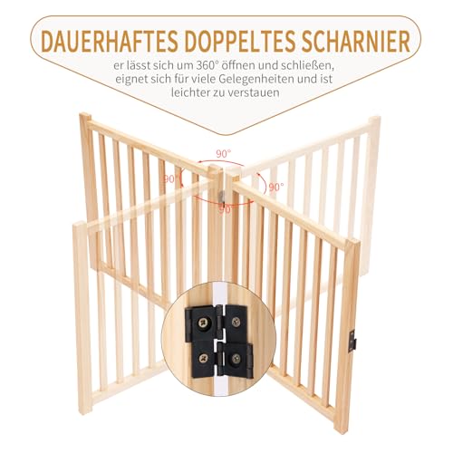 Pshelfy Lackfreies Naturholz-Hundeabsperrgitter, 6-teilig faltbar & 360° drehbar – Sicher als Welpen- und Kinderschutzgitter für Tür, Treppe, Flur (BxH: 351 x 58 cm, Natur, Unbehandelt)