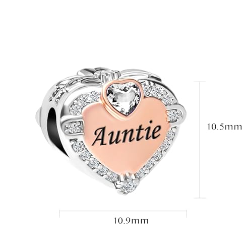 Image of Two-tone Family Rose Gold Love Heart Charm fits Pandora Charms Moments Bracelets Clear Cubic Zirconia Birthstones