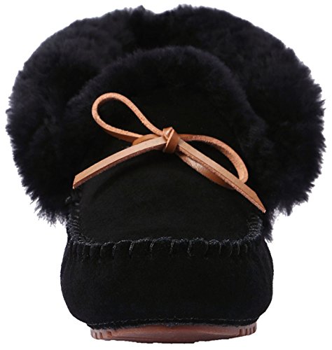 U-lite Women's Warm Fur Wool Slipper Casual Winter Slouch Flat Indoor Outdoor Loafer Black 6.52