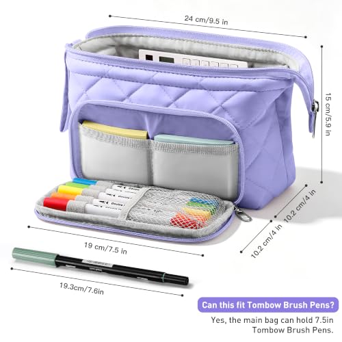 Image of Zannaki Soft Quilted Large Pencil Pouch Organizer with Wide Opening for Boys Girls Teens - Extra Big Capacity Pen Pencil Bag with Zipper, Portable Pencil Case Box for School, College, Cosmetic Gift