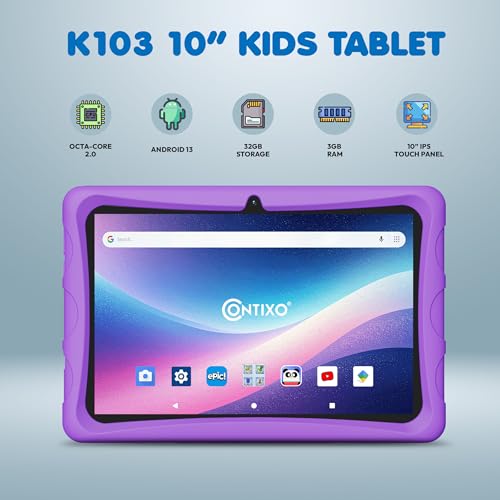 Image of Contixo 10 inch Kids Tablet - K103 Android Learning Tablet with Exclusive Games and Educational Apps, 32GB Storage, WiFi, Parental Controls & Kid-Proof Case - Purple