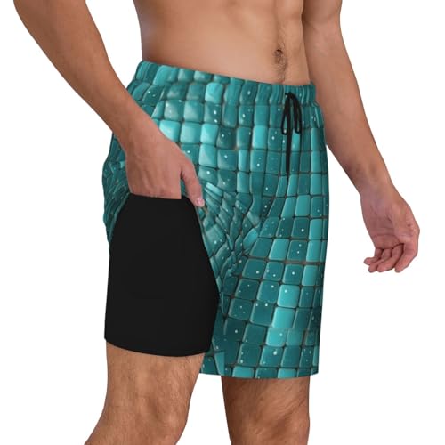 Men's Swim Trunks Quick Dry Board Shorts Turquoise Small Dot Tiles Beach Shorts with Pocket Bathing Suits for Men2