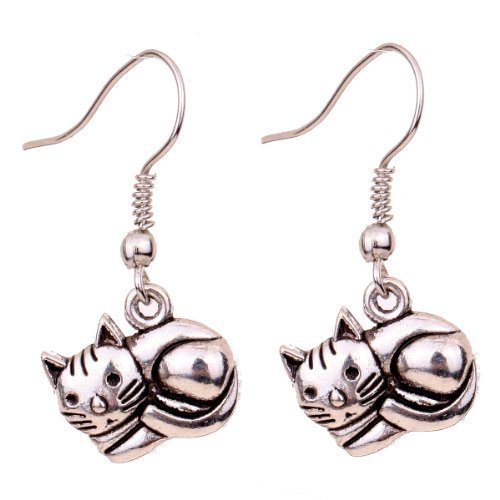 Boucles d'oreilles chat argenté pendantes le cadeau d'anniversaire idéal