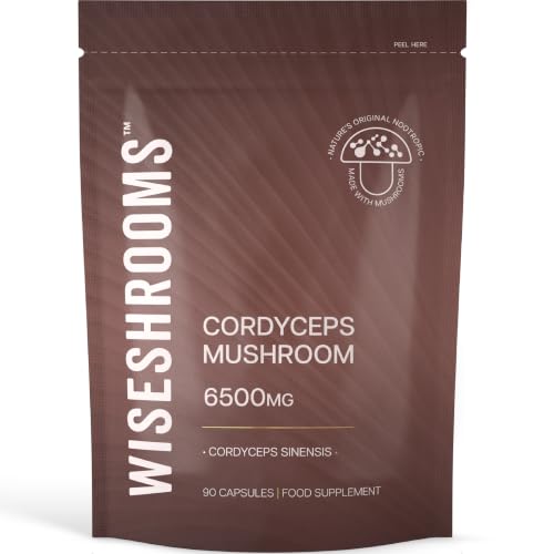 Cordyceps Capsules 6500mg | Cordyceps Mushroom Extract Supplement | 90 Capsules | Suitable for Vegetarians and Vegans | by Wiseshrooms