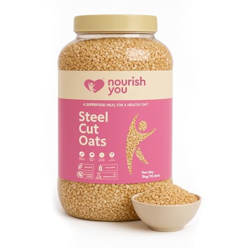 Image of Nourish You Steel Cut Oats 2kg - 100% Wholegrain Gluten free Oats | Oatmeal Breakfast Cereal for Weight Management | Diet Food | Rich in Fibre and Protein | No Added Preservative
