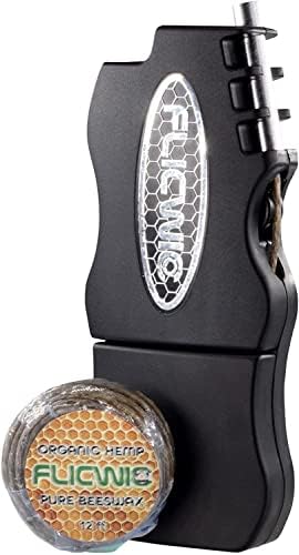 FLICWIC Hemp Wick Black and Silver Dispenser Lighter Case for The Mini-Bic with 12' Organic Hemp Wick Spool - Hemp Wick Provides Over One Hour of Constant Flame
