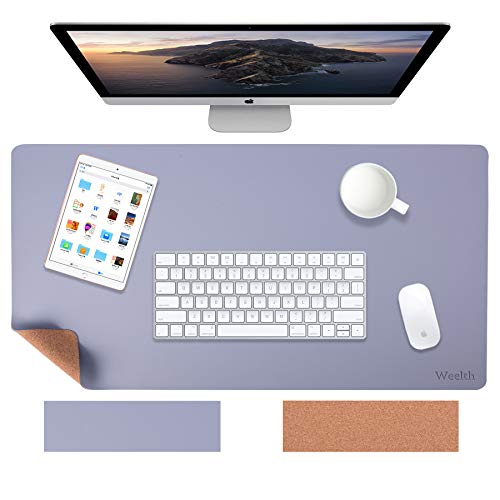 Weelth Desk Mat, Cork&PU Mouse Mat,2in1 90x43cm Desk Protector Laptop Computer Mat Desk,Waterproof Double Sided Desk Pad for Office/Home