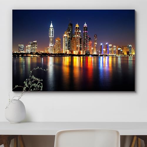 Image of Pitaara Box Dubai Marina At Dusk, UAE | Canvas Painting for Bedroom & Living Room | Engineered Wood Frame | 27 x 18 inch (69 x 46 cms)