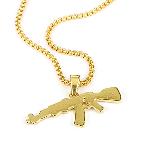 HEYu jewelry Fashion Hip-Hop Gold Necklace ICED AK-47 Rifle Shape Army Style Gun Pendent Necklace For Men Women
