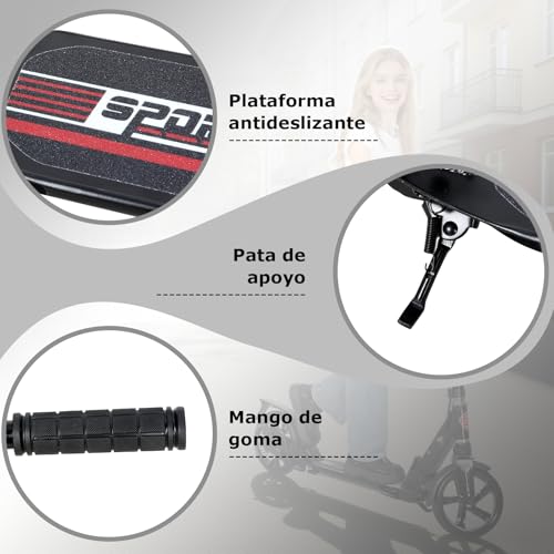 ISE Patinetes Scooter Plegable con Manillar Ajustable 93-107cm, Patinete Adulto no electrico Patinete niño con 2 Grandes Ruedas de 200mm y Freno de Mano&Guardabarros Trasero, Máx 100kg - imagen 6