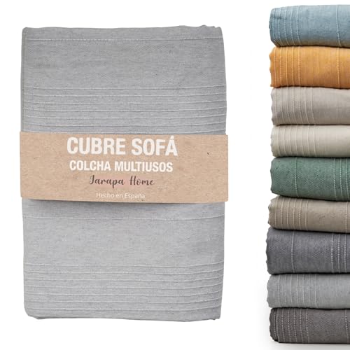 Colcha cama y colcha multiusos para sofás, colchas blancas: Plaid multiusos, cubre sofá, tejido resistente y de calidad, hecho en España. Colchas cama 150 modernas, 135, 90. (Gris, 130x180 cm)