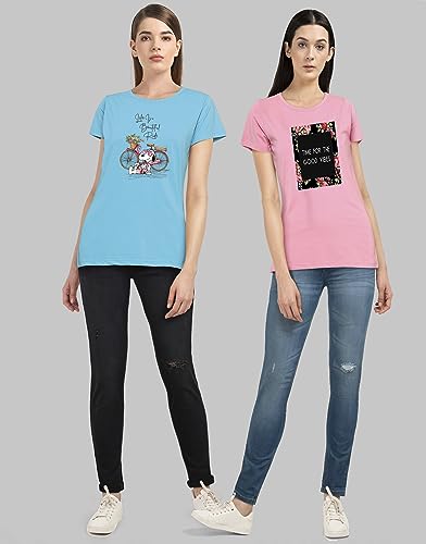 Image of Combo Women's T-Shirts, Cotton Half Sleeves Round-Neck Printed T-Shirt for Girls, & Women Tees (Pack of 2) 960-980-