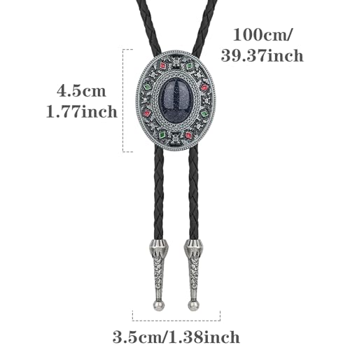 Image of Bolo Tie for Men Women Cowboy Turquoise Celtic Natural Tiger Eye Stone Longhorn Bull Western Leather Bolo Necktie