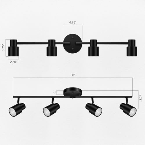 BoostArea LED 4 Light Track Lighting Kit,4 Way Industrial Ceiling Spot Lighting, Flexibly Rotatable Light Head for Kitchen, Living Room, Bedroom, Black,GU10 Bulb Not Included by BoostArea - Used condition - Image 6