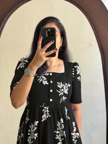 Image of Women's Pure Cotton Maxi Midi Dress Western Dress for Women Elegant Floral Printed Long Dresses | Soft & Breathable Fabric | Casual Trending Dress