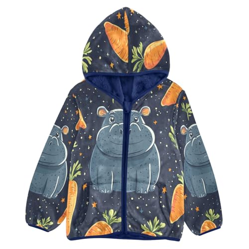 Hippo Carrots Stars Toddler Fleece Jacket Girl Boys Hooded Fleece Jacket Coat Warm Outwear Zip-up 3-10T