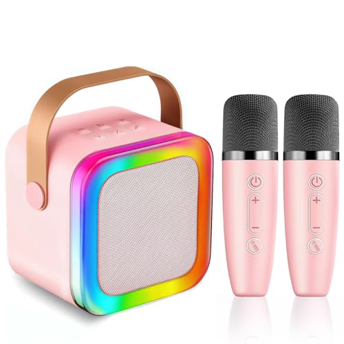 Karaoke Machine for Kids Teen Adults, Mini Karaoke Machine with 2 Wireless Microphones and LED Lights Toys for Christmas Birthday Party, Home, Gifts for 3-12+ Year Old Girls Boys