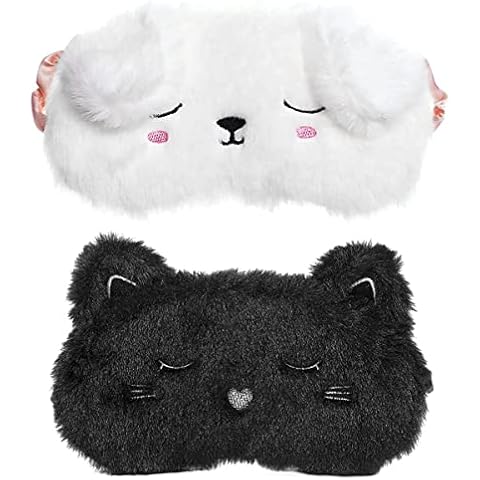 2 Pcs Plush Eye Mask,Cute Sleep Blindfold Animal Sleep Eye Mask Blackout Sleep Eye Mask Sleeping Eye Mask Animal Sleeping Mask Soft Plush Blindfold Eye Shadow Eye Covers Eye Mask for Girls Children Cover