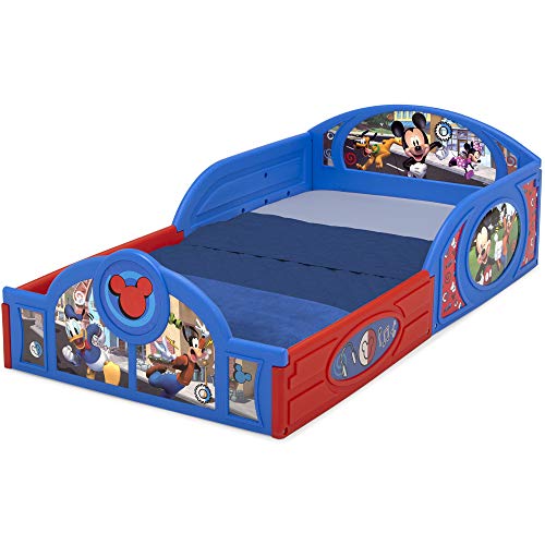 Image of Delta Children - Mickey Mouse Plastic Sleep and Play Toddler Bed with Attached Guardrails