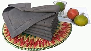 Linen Clubs 6pk slub cotton dinner napkins with hemstitch 18"X18"- charcoal