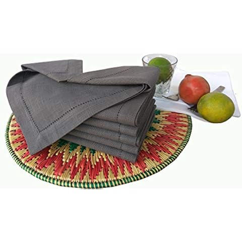 Linen Clubs 6pk slub cotton dinner napkins with hemstitch 18"X18"- charcoal Cover