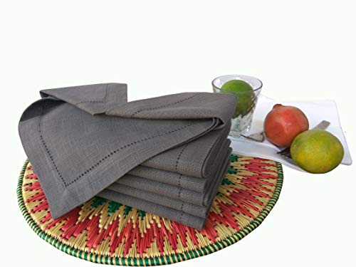 6pk slub cotton dinner napkins with hemstitch 18X18- charcoal