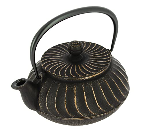 Miniatura 2 de Iwachu Nambu Tekki Tetera De Hierro Colado Japonés Nami, Negra Dorada, 650 Ml