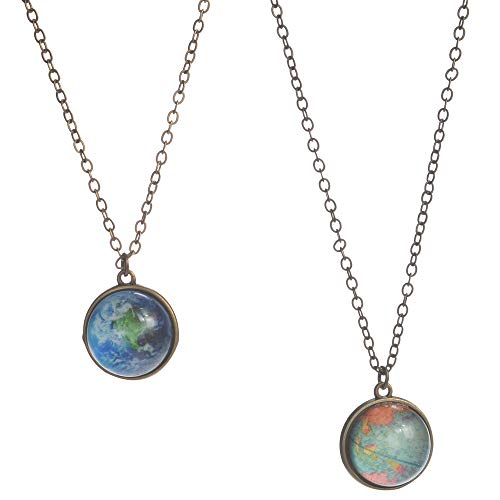 Wixine 2Pcs Galaxy Nebula Space Map Universe Glass Ball Pendant Glow in The Dark Necklace
