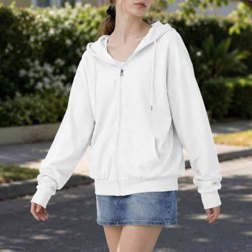 Image of GIVON Basic Lightweight Zip-Up Hoodie Long Sleeve Thin Jacket for Women with Plus Size