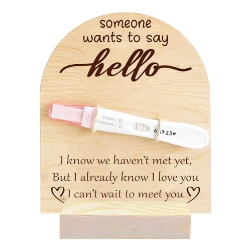 FREEBLOSS Wooden Pregnancy Announcement For Dad Say Hello to Baby Pregnancy Test Keepsake Wooden Sign Baby Surprise Pregnancy Announcement Sign Fun Ways to Announce Pregnancy To Be Gifts