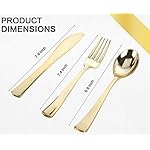 M MCIRCO 175 Piece Gold Dinnerware Set - 50 Plastic Plates, 25 Cups, 25 Pre Rolled Napkins with Plastic Silverware, Disposable Gold Dinnerware Set for 25 Guest - Image 3