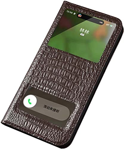 Funda iPhone 14 Pro piel cocodrilo carcasa libro con soporte y ventana transparente marrón