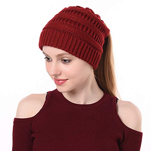 Yokunat Damen Winter Strickmütze Mit Zöpfen Loch Loop Strickschal Schachtelhalm Strickmütze