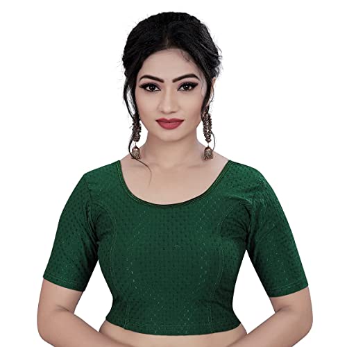 Sidhidata Round Neck Dobby Cotton Lycra Stretchable Elbow Sleeve Readymade Saree Blouse for Women Stylish (Free Size)