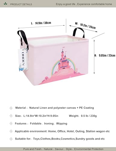 Image of Rectangular Pink Princess Laundry Storage Bin for Adults and Kids | Damp resistant canvas fabric, sturdy stitched carry handles, foldable design organizes closet and playroom daily supplies