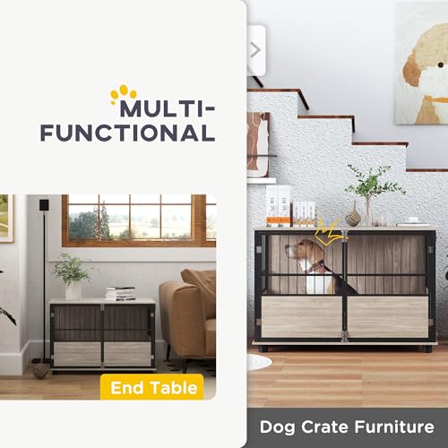 PawHut 39.5" Dog Crate Furniture End Table, Wooden Dog Kennel Indoor Pet House with 3 Doors, for Small to Large Dogs - Image 5