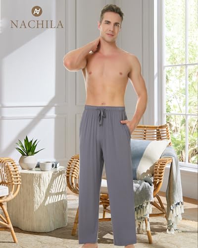 NACHILA Men's Pajama Pants-Viscose Made from Bamboo,Soft Sleep Bottoms Stretchy Sweatpants with Pockets2