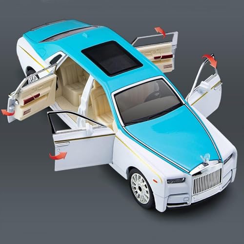 Image of Exclusive Alloy Metal Pull Back Die-Cast Car Diecast Metal Pullback Toy Car with Openable 6 Doors,Light Music Boys Gifts Toys (1:24 Rolls-RoycePhantom(Blue-White))